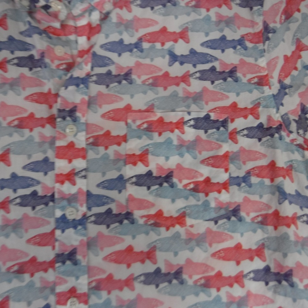J.CREW Shirt Boy's Large Slim Fit Short Sleeve Button Down All Over Fish Print - Picture 9 of 11